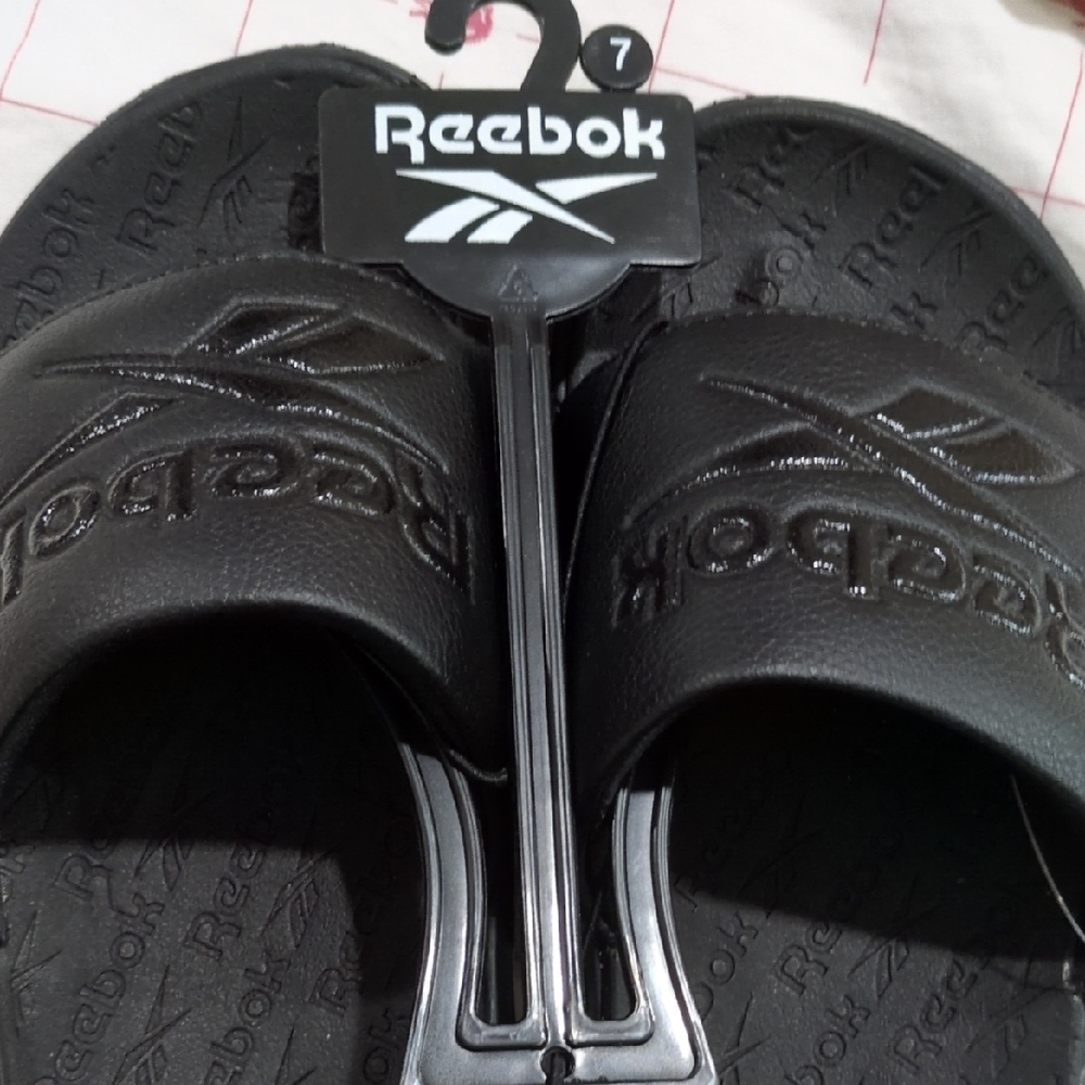 Reebok Black Embossed Slide Sandals